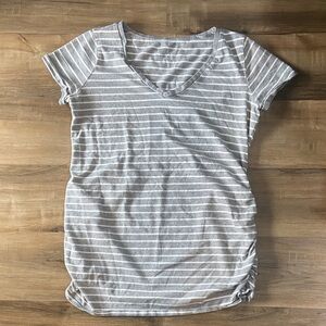 Motherhood Gray and White Striped Short Sleeve Top
